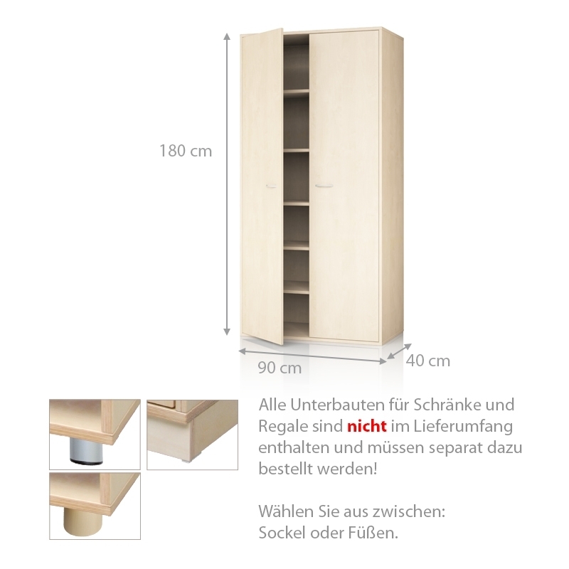 Schrank, 2 Türen, B90 x H180 x T40 cm